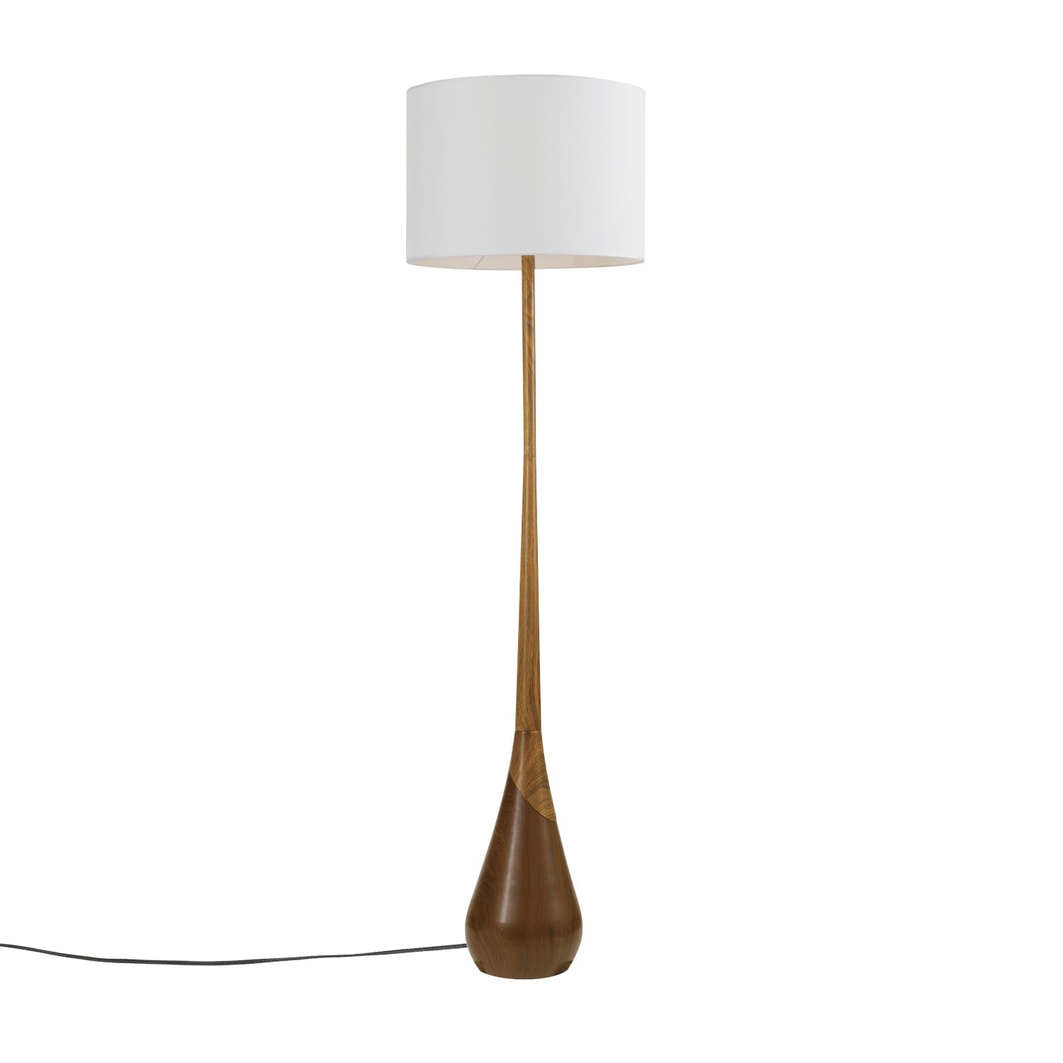 Globe Electric 65" Floor Lamp, Wood-Toned Finish, White Cotton Shade, Japandi Style, E26 Base, On/Off Rotary Switch, 5-Ft Cord, 52112