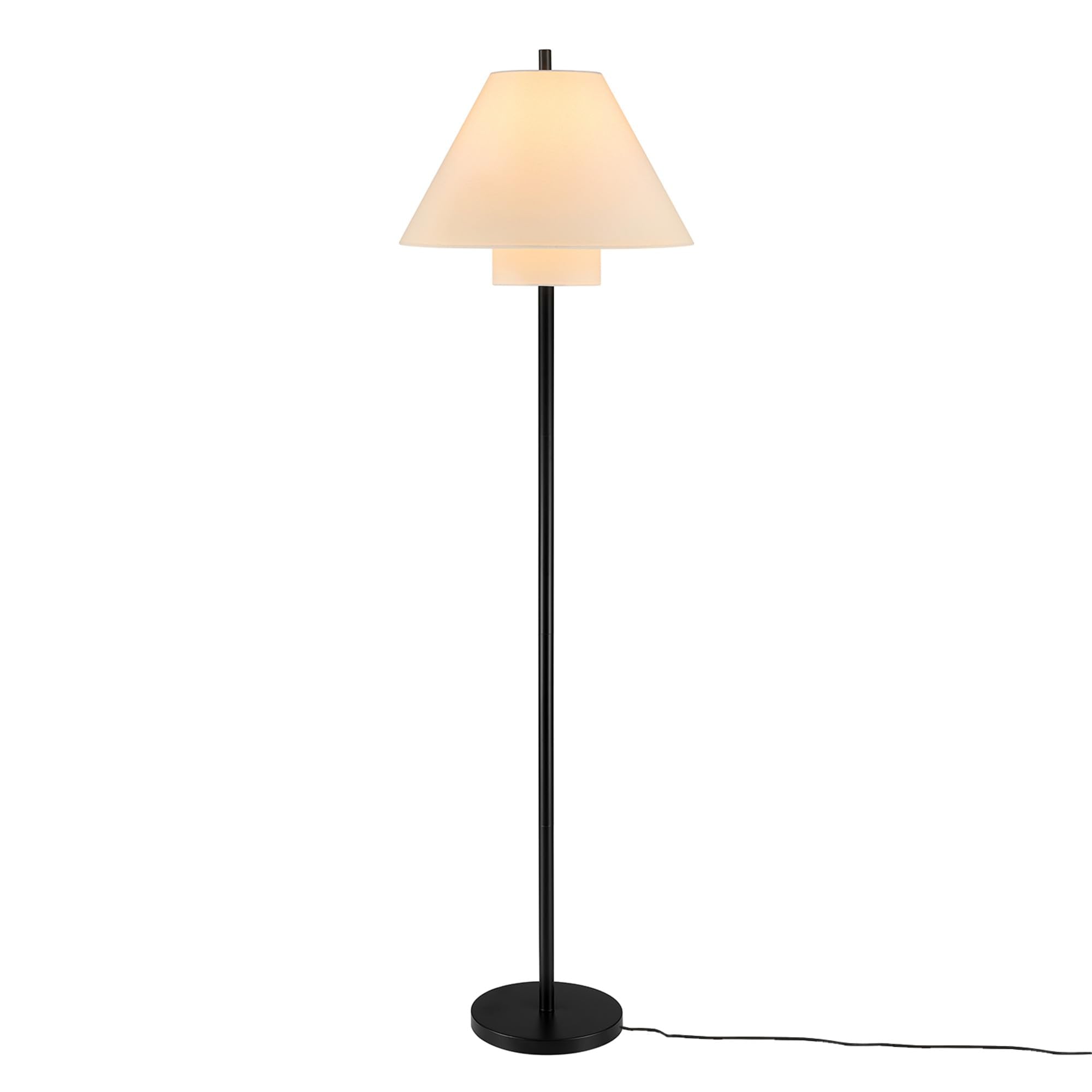 Globe Electric 65" Floor Lamp, Wood-Toned Finish, White Cotton Shade, Japandi Style, E26 Base, On/Off Rotary Switch, 5-Ft Cord, 52112