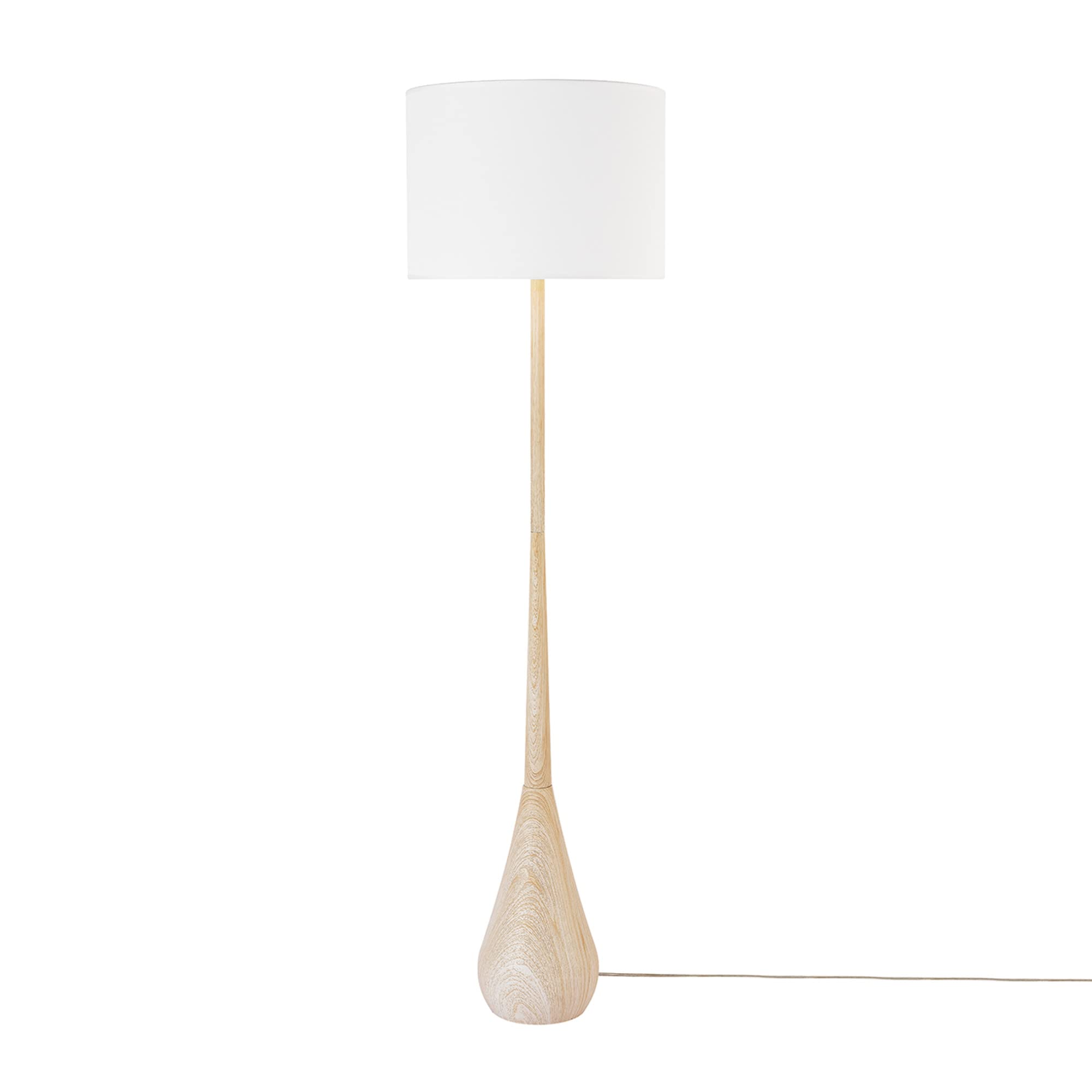 Globe Electric Novogratz x Globe Harrington 65" Floor Lamp, 2-Tone Faux Wood Base, White Fabric Shade, Socket Rotary Switch 67225