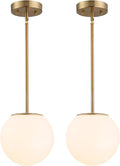 Modern Globe Pendant Light – Large Mid Century, Shatterproof Acrylic Opal Shade, Gold Finish, 2-Light, Adjustable Height for Sloped Ceilings, Hanging Lamp for Kitchen Island Dining Room Hallway