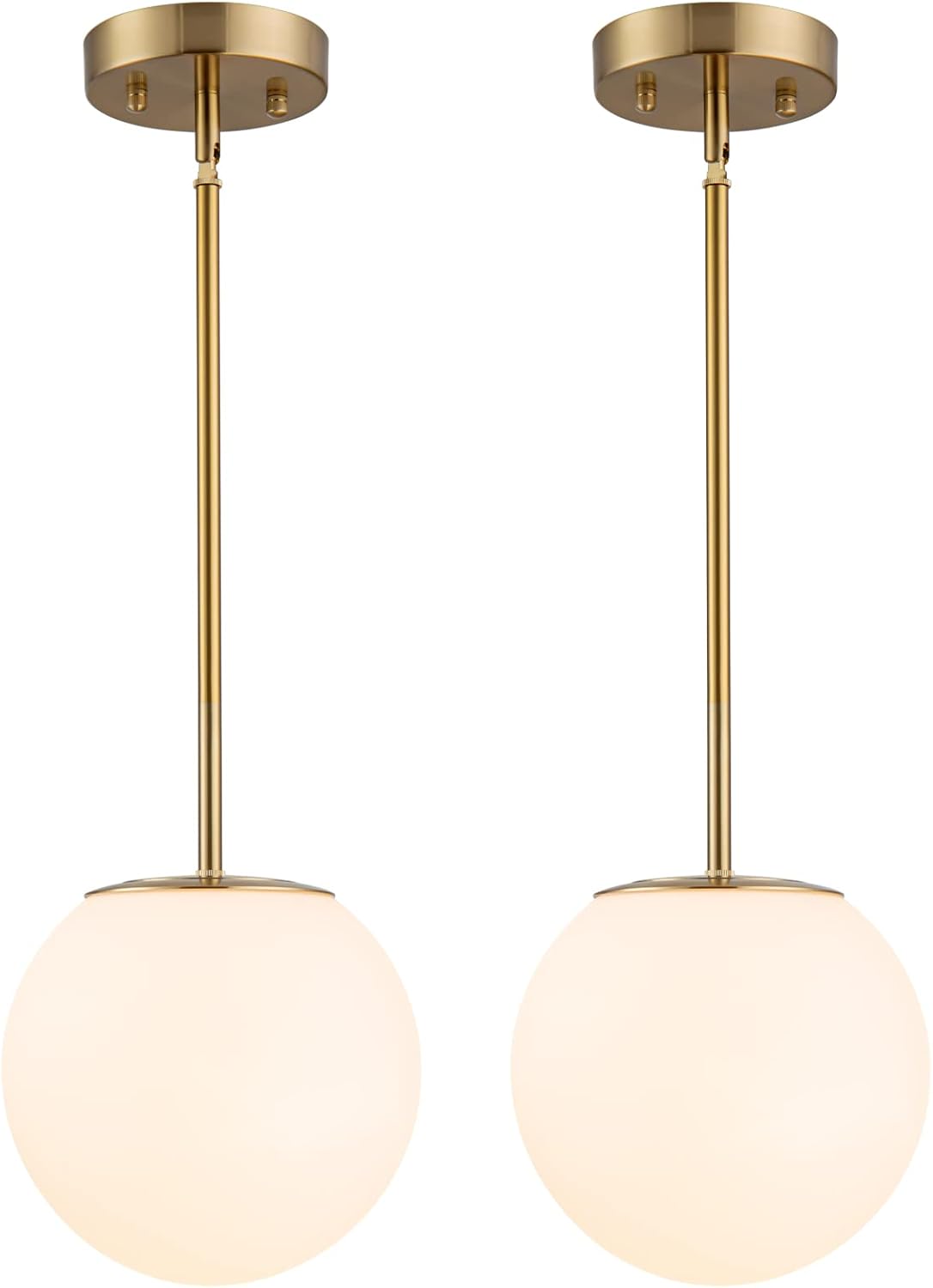 Modern Globe Pendant Light – Large Mid Century, Shatterproof Acrylic Opal Shade, Gold Finish, 2-Light, Adjustable Height for Sloped Ceilings, Hanging Lamp for Kitchen Island Dining Room Hallway