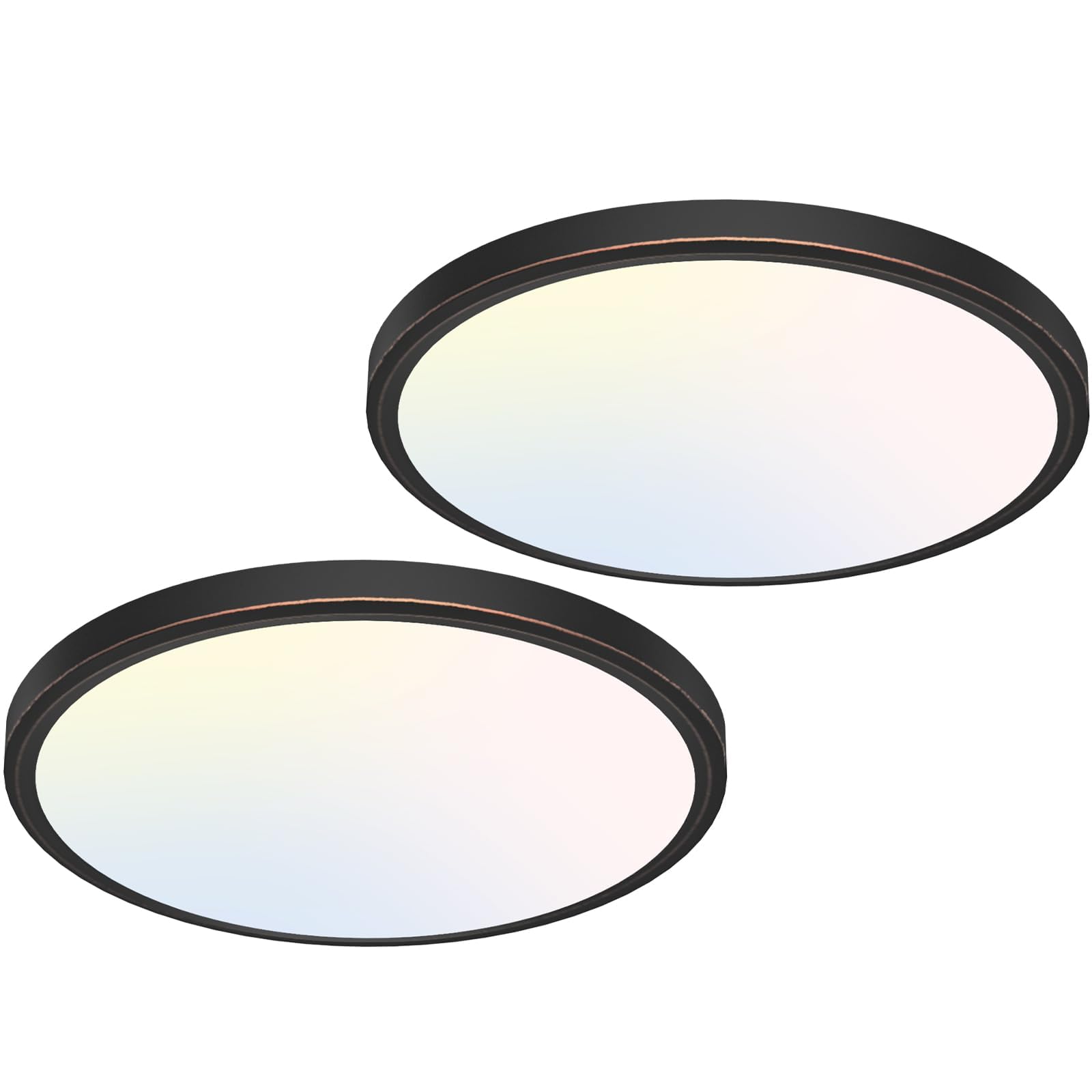 libtit 12 inch Flush Mount LED Ceiling Light Fixture, 3000K 4000K 6500K Adjustable, 28W 3200lm Brushed Nickel Satin Round Ceiling Lamp for Bathroom Hallway Kitchen Bedroom, 2 Pack