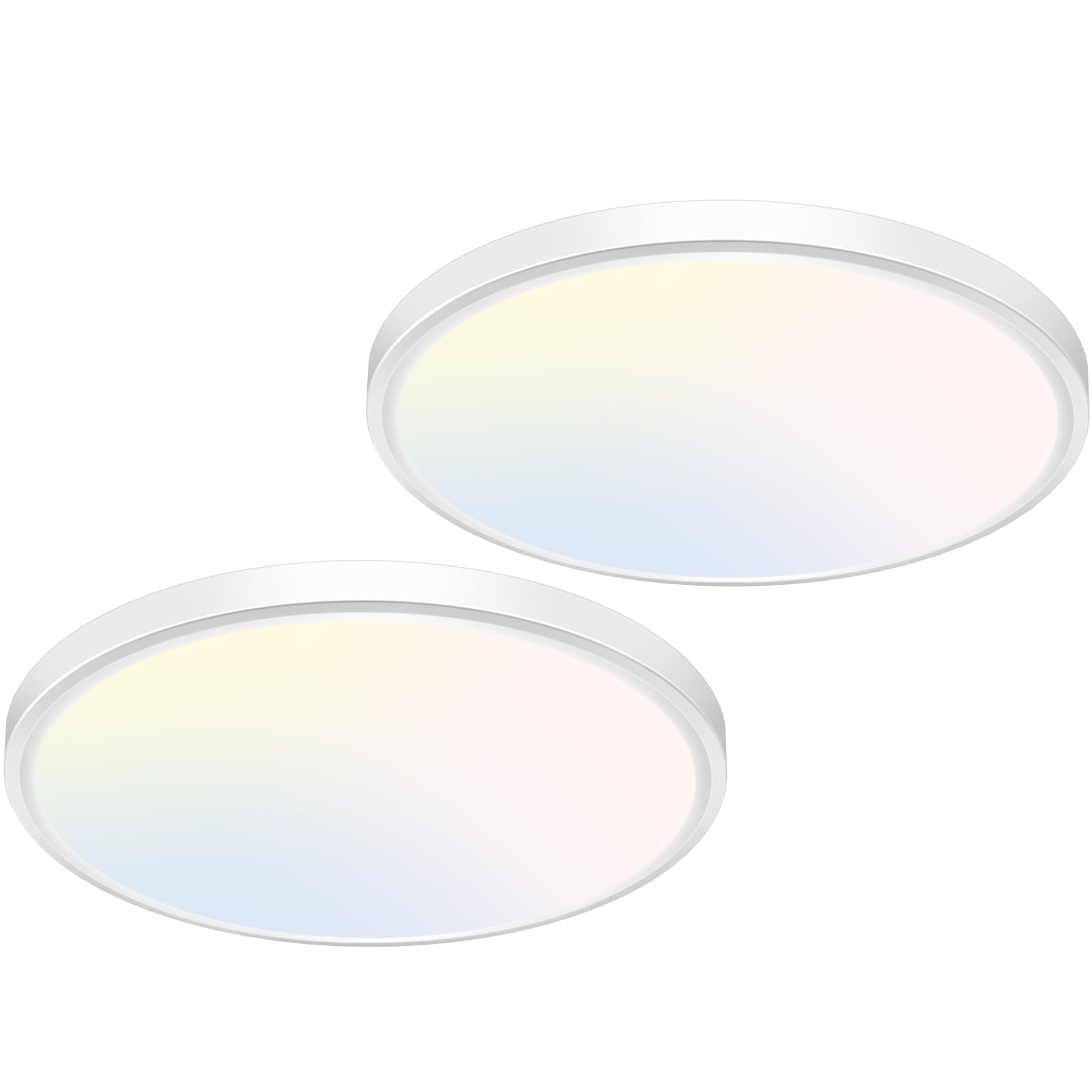 libtit 12 inch Flush Mount LED Ceiling Light Fixture, 3000K 4000K 6500K Adjustable, 28W 3200lm Brushed Nickel Satin Round Ceiling Lamp for Bathroom Hallway Kitchen Bedroom, 2 Pack