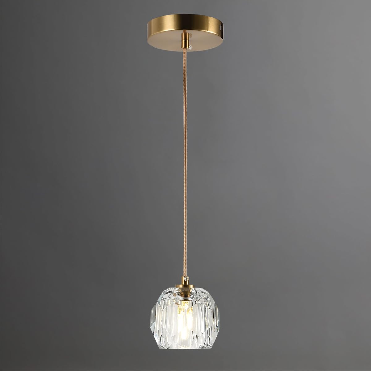 Modern Cylinder Pendant Light, Dimmable Brushed Nickel Acrylic Pendant Lights Kitchen Island, Single Small Ceiling Light Fixture with Bubble for Vanity Powder Room