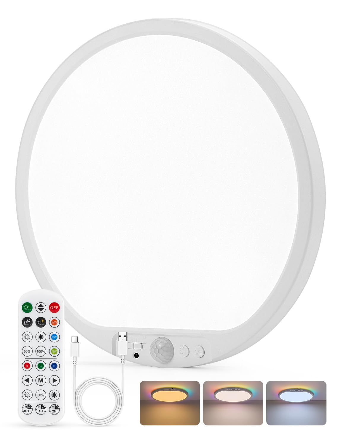 Bojim Rechargeable Ceiling Lights Wireless Waterproof Shower Lighting Inside, 3CCT & Dimmable Magnetic Motion Sensor Lights Battery Operated Closet Light No Wiring for Pantry Laundry 2 Pack