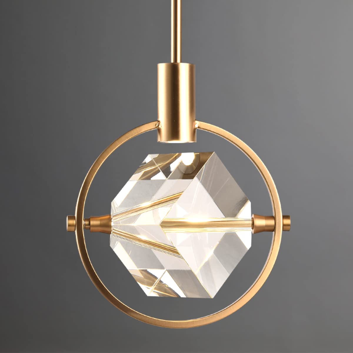 Modern Cylinder Pendant Light, Dimmable Brushed Nickel Acrylic Pendant Lights Kitchen Island, Single Small Ceiling Light Fixture with Bubble for Vanity Powder Room