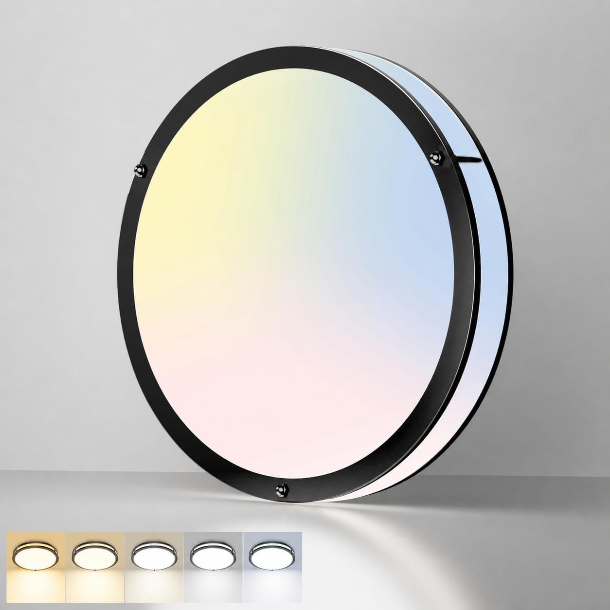 zemty 10Inch Black LED Flush Mount Ceiling Light Fixture, Dimmable &5CCT(3000K-6500K) Adjustable, 15W IP44 Damp-Rate Ceiling Lamp for Hallways, Bathrooms, Closets, Laundry Rooms-2Pack