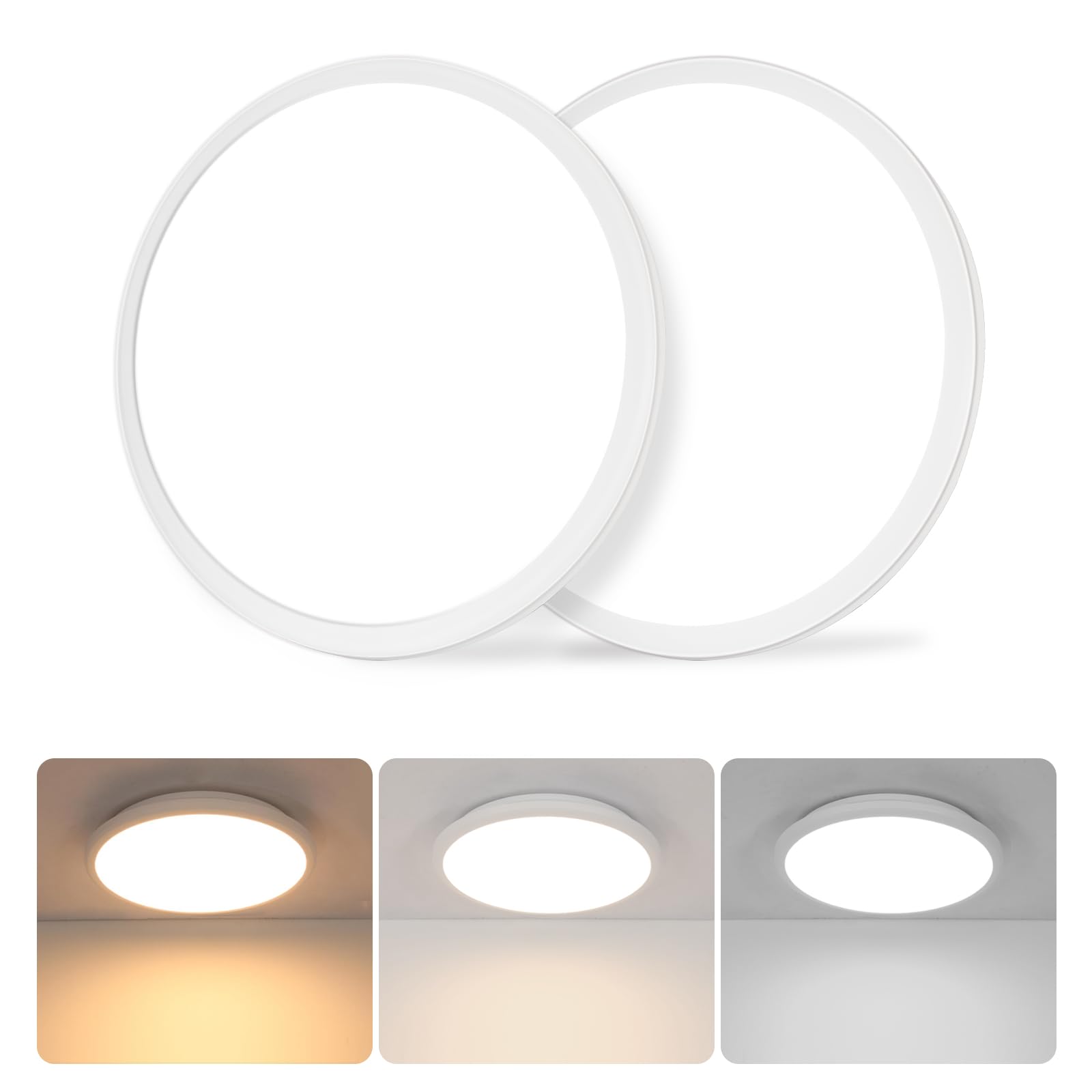 DELIPOP 2 Pack 12 Inch LED Flush Mount Ceiling Light, 24W Surface Flat LED Ceiling Light for Indoor/Outdoor, IP54 Waterproof Round Ceiling Light Fixture for Bathroom, Bedroom, Kitchen, Hallway