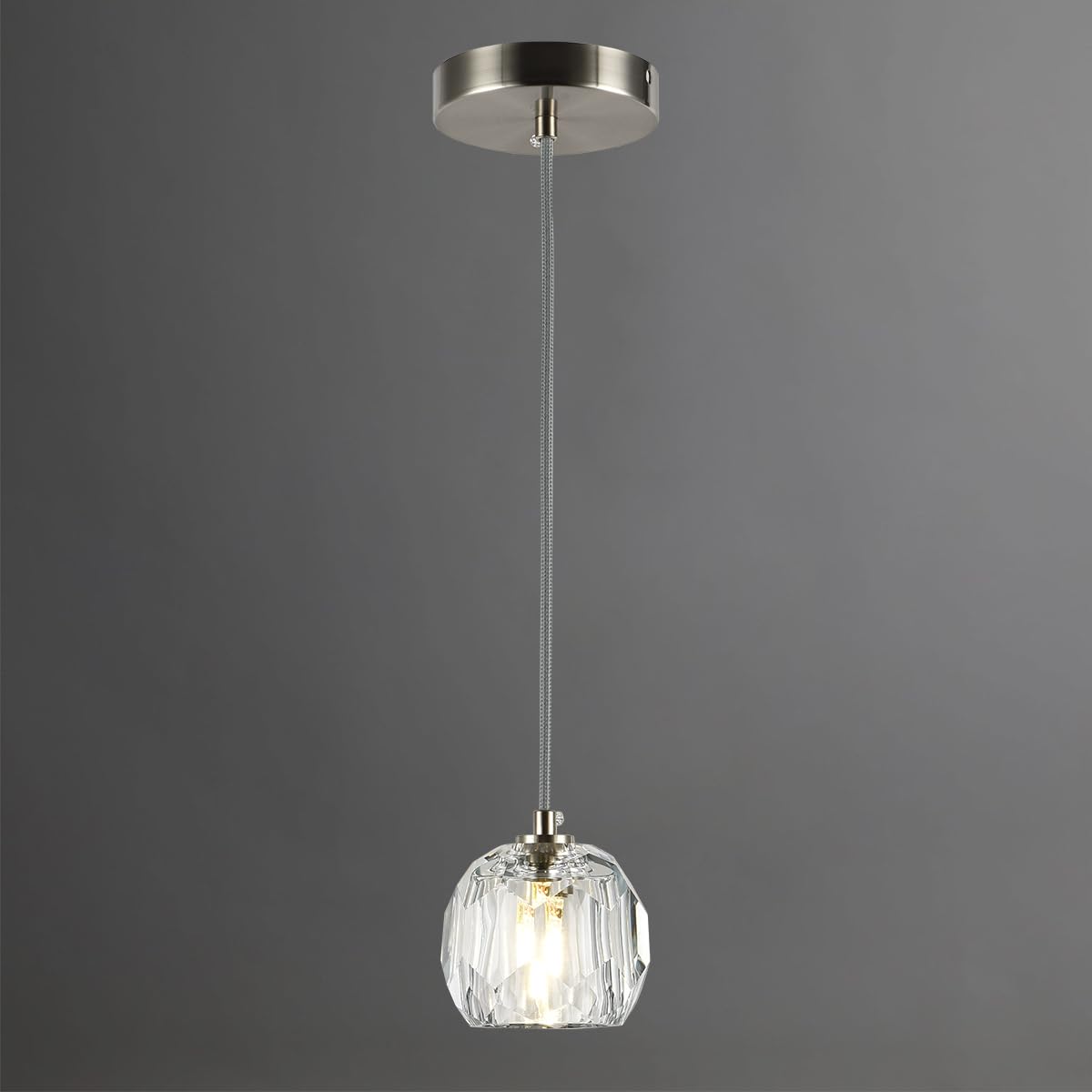 Modern Cylinder Pendant Light, Dimmable Brushed Nickel Acrylic Pendant Lights Kitchen Island, Single Small Ceiling Light Fixture with Bubble for Vanity Powder Room