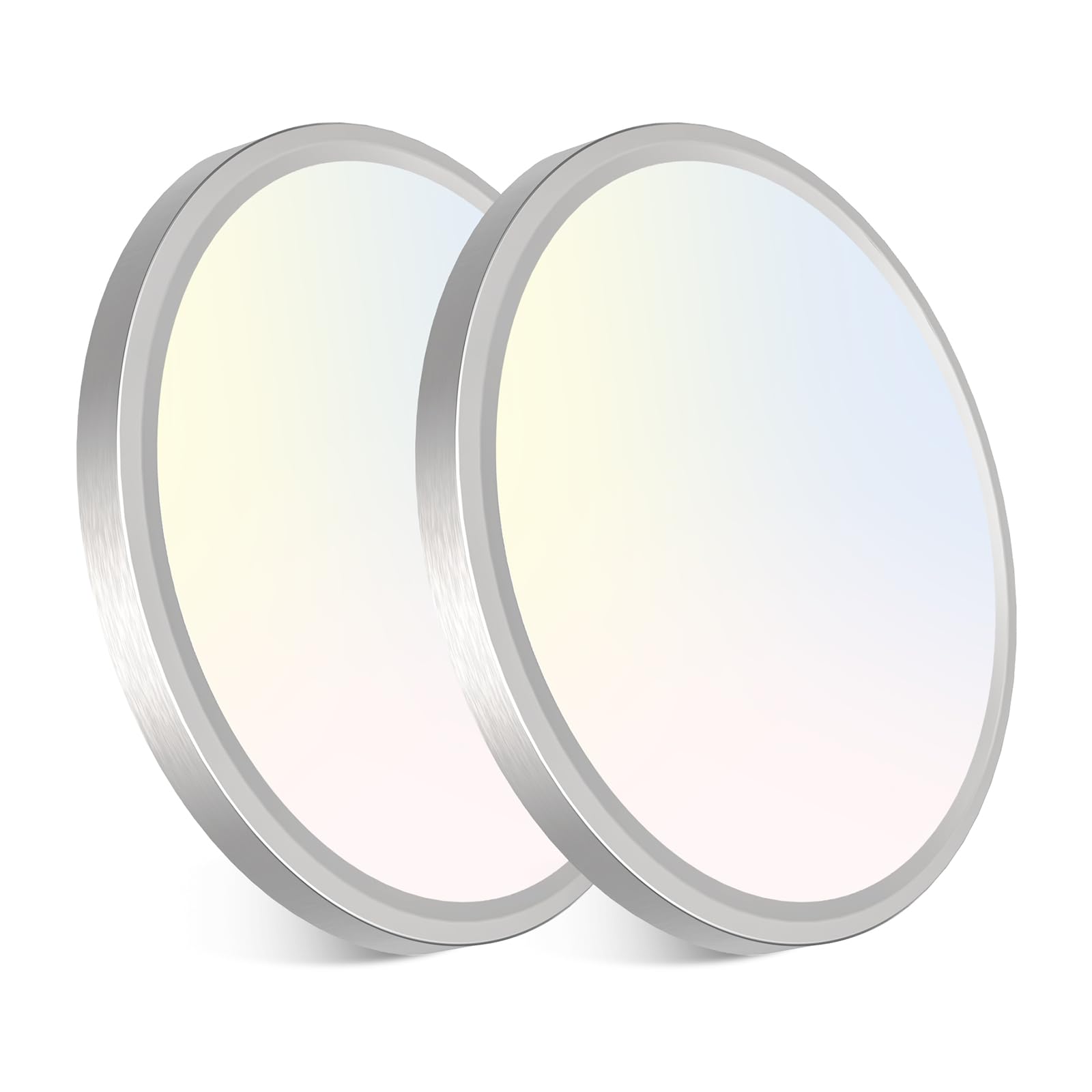 libtit 12 inch Flush Mount LED Ceiling Light Fixture, 3000K 4000K 6500K Adjustable, 28W 3200lm Brushed Nickel Satin Round Ceiling Lamp for Bathroom Hallway Kitchen Bedroom, 2 Pack