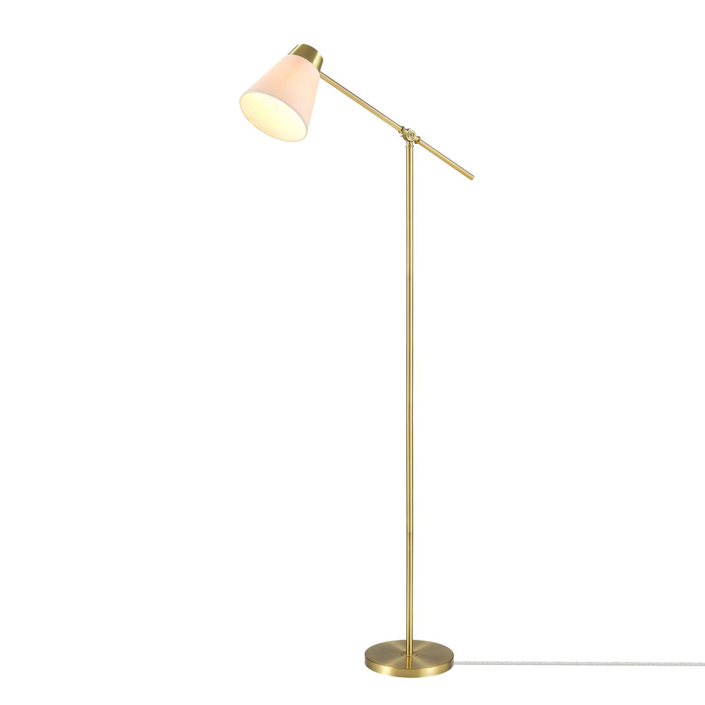 Globe Electric 65" Floor Lamp, Wood-Toned Finish, White Cotton Shade, Japandi Style, E26 Base, On/Off Rotary Switch, 5-Ft Cord, 52112