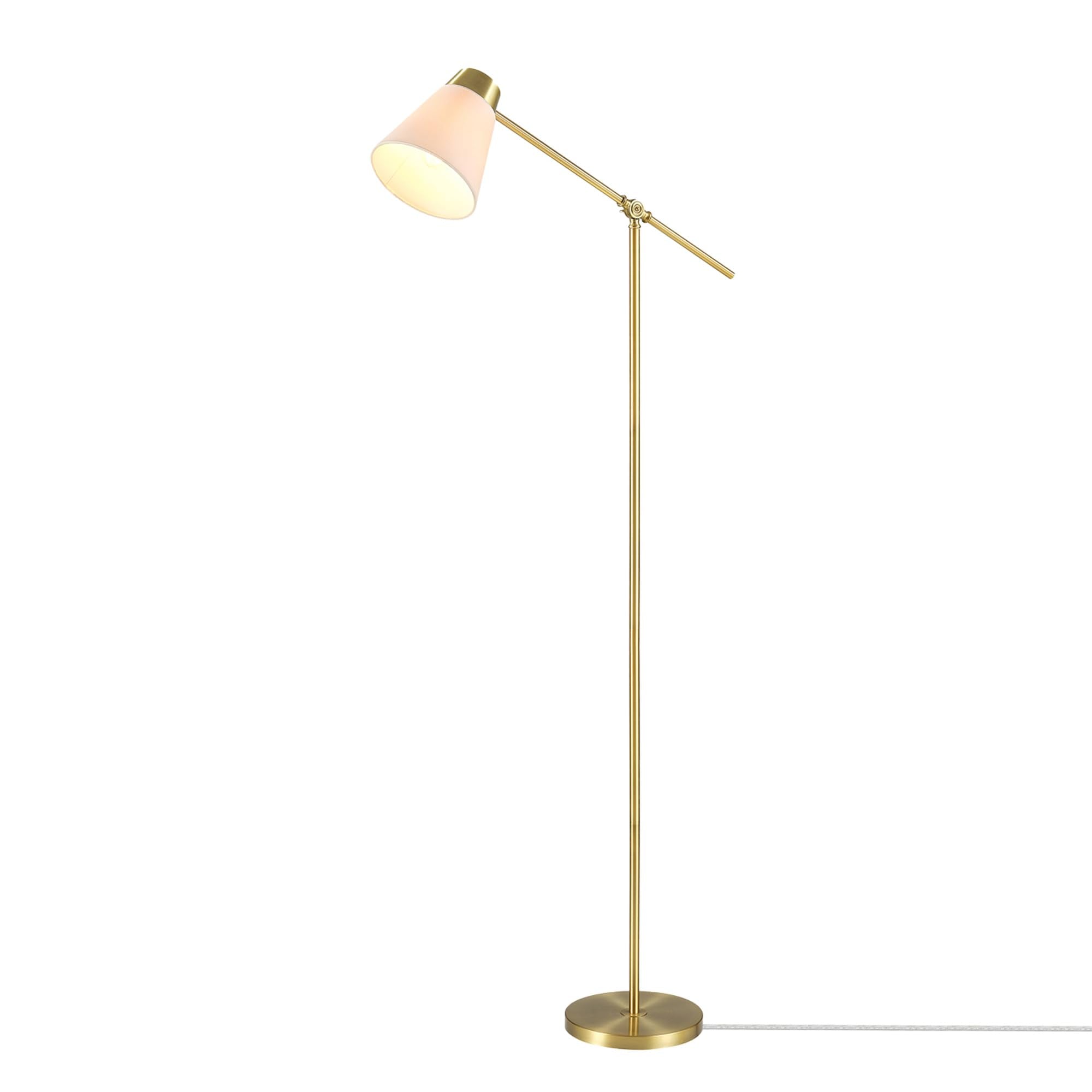Globe Electric 65" Floor Lamp, Wood-Toned Finish, White Cotton Shade, Japandi Style, E26 Base, On/Off Rotary Switch, 5-Ft Cord, 52112
