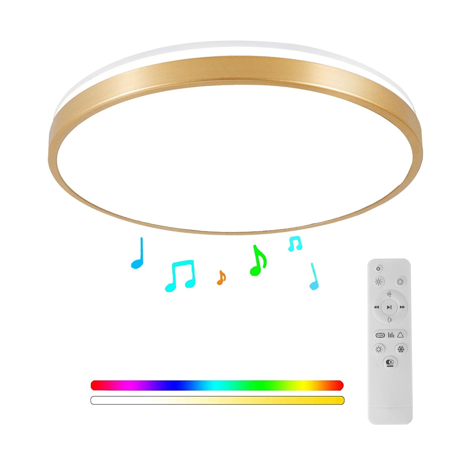 Bathroom Ceiling Light Fixture, Waterproof IP65 18W LED Music Ceiling Lamp with Remote Control with Bluetooth Speaker,FCC and UL1598 Certified for Kitchen, Laundry, Hallway. (Need Wired)