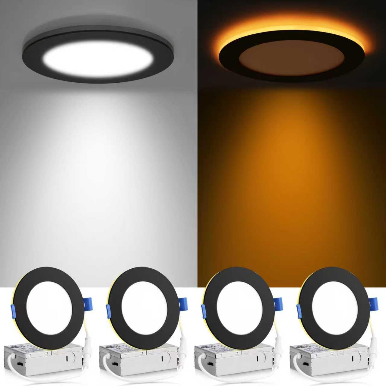 Meconard 4 Pack 6 Inch 5CCT LED Canless Recessed Lighting with Night Light, 2700K/3000K/3500K/4000K/5000K Selectable Ultra-Thin LED Ceiling Lights, 12W=110W, 1050LM, Dimmable Wafer Downlight ETL&FCC