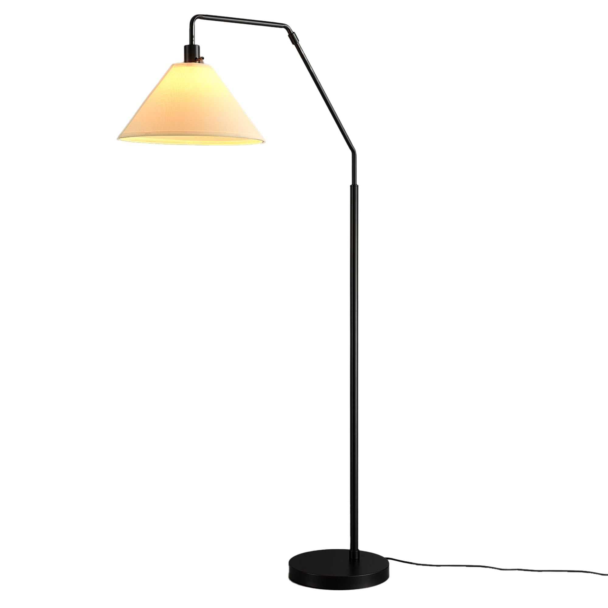 Globe Electric 65" Floor Lamp, Wood-Toned Finish, White Cotton Shade, Japandi Style, E26 Base, On/Off Rotary Switch, 5-Ft Cord, 52112