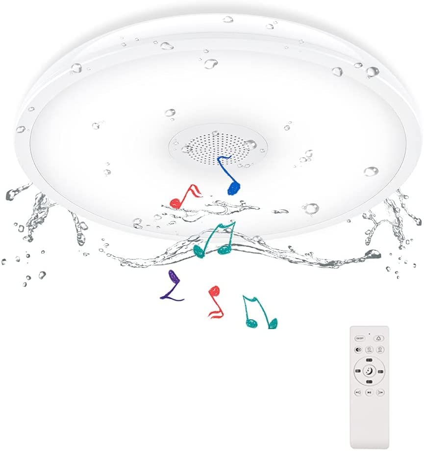 Bathroom Ceiling Light Fixture, Waterproof IP65 18W LED Music Ceiling Lamp with Remote Control with Bluetooth Speaker,FCC and UL1598 Certified for Kitchen, Laundry, Hallway. (Need Wired)
