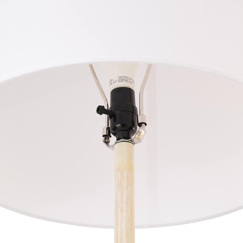 Globe Electric 65" Floor Lamp, Wood-Toned Finish, White Cotton Shade, Japandi Style, E26 Base, On/Off Rotary Switch, 5-Ft Cord, 52112