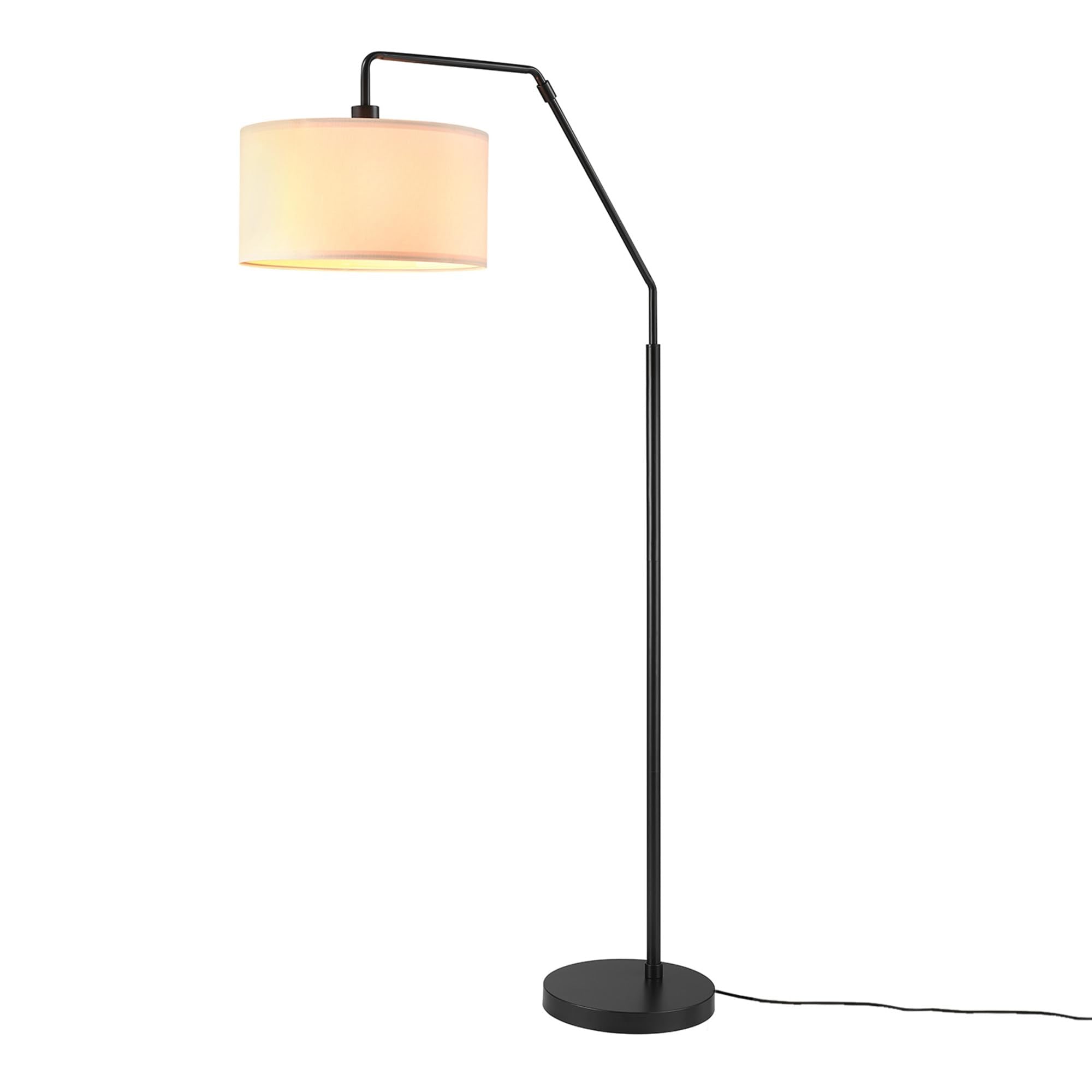 Globe Electric Novogratz x Globe Harrington 65" Floor Lamp, 2-Tone Faux Wood Base, White Fabric Shade, Socket Rotary Switch 67225