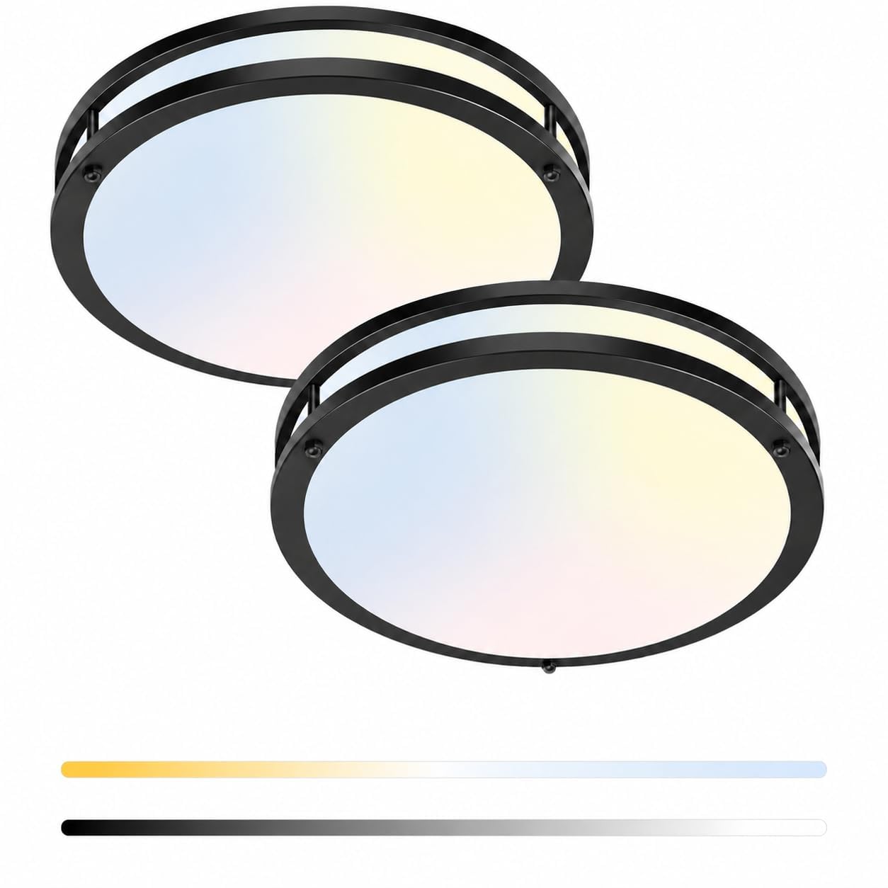 zemty 10Inch Black LED Flush Mount Ceiling Light Fixture, Dimmable &5CCT(3000K-6500K) Adjustable, 15W IP44 Damp-Rate Ceiling Lamp for Hallways, Bathrooms, Closets, Laundry Rooms-2Pack