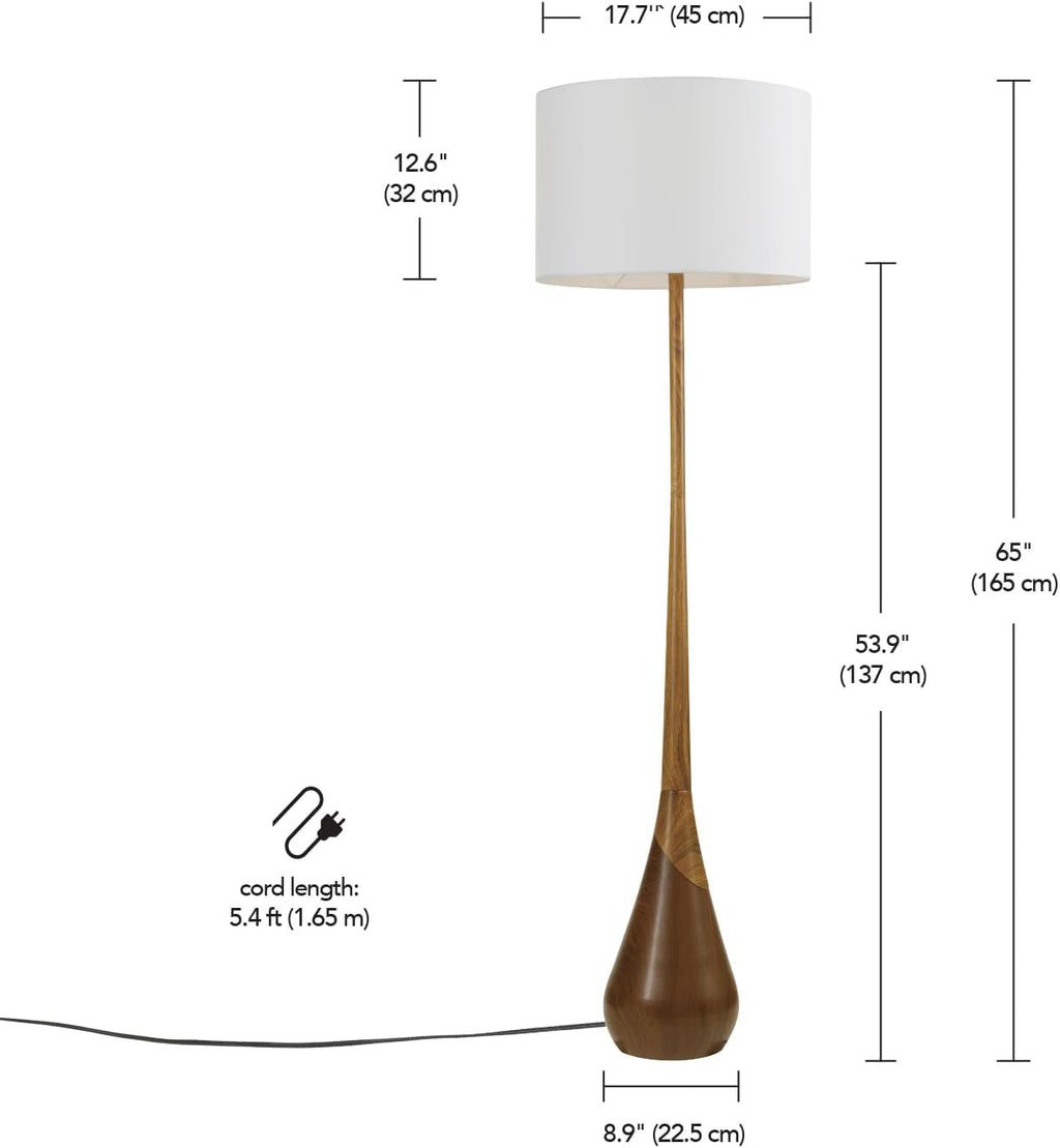 Globe Electric Novogratz x Globe Harrington 65" Floor Lamp, 2-Tone Faux Wood Base, White Fabric Shade, Socket Rotary Switch 67225