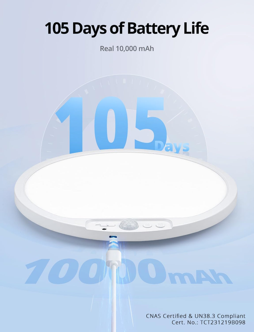 Combuh Rechargeable Battery Operated Ceiling Light for Shower Inside Wireless, 105 Day Battery Life Powered 11.8Inch Bright Waterproof Magnetic RGB Overhead Lighting without Wiring for Closet Bathroom