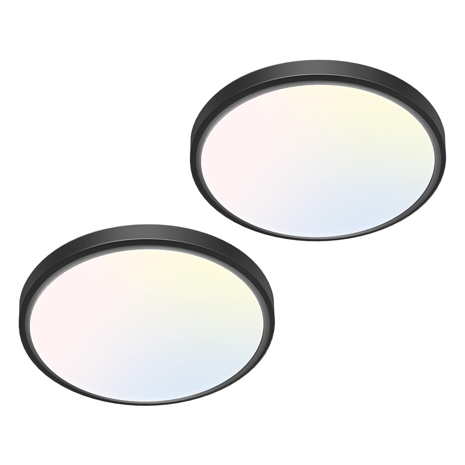 libtit 12 inch Flush Mount LED Ceiling Light Fixture, 3000K 4000K 6500K Adjustable, 28W 3200lm Brushed Nickel Satin Round Ceiling Lamp for Bathroom Hallway Kitchen Bedroom, 2 Pack