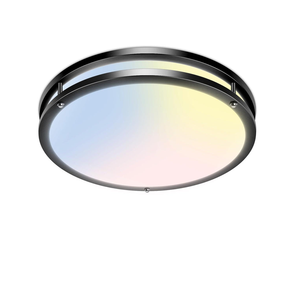 zemty 10Inch Black LED Flush Mount Ceiling Light Fixture, Dimmable &5CCT(3000K-6500K) Adjustable, 15W IP44 Damp-Rate Ceiling Lamp for Hallways, Bathrooms, Closets, Laundry Rooms-2Pack