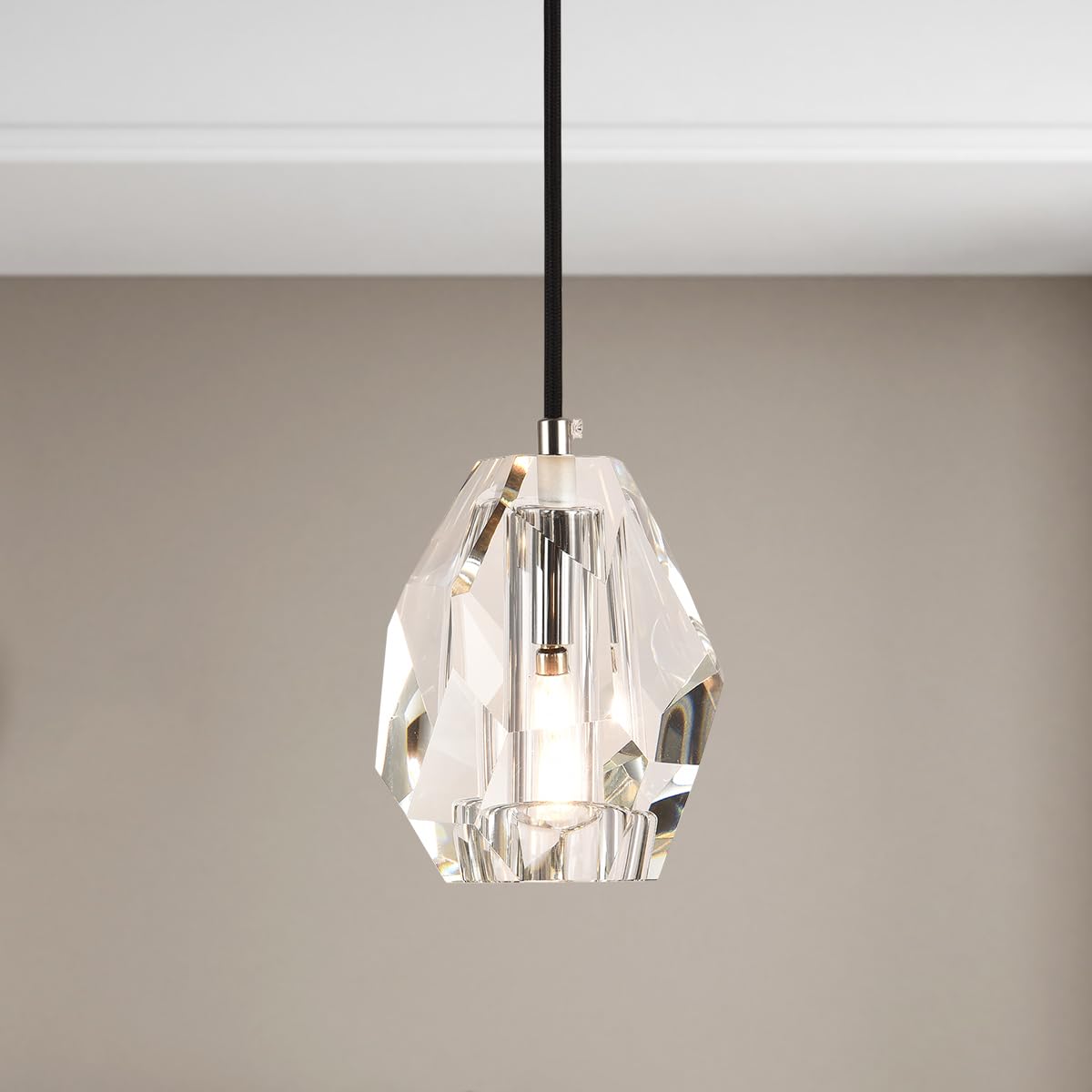 Modern Cylinder Pendant Light, Dimmable Brushed Nickel Acrylic Pendant Lights Kitchen Island, Single Small Ceiling Light Fixture with Bubble for Vanity Powder Room