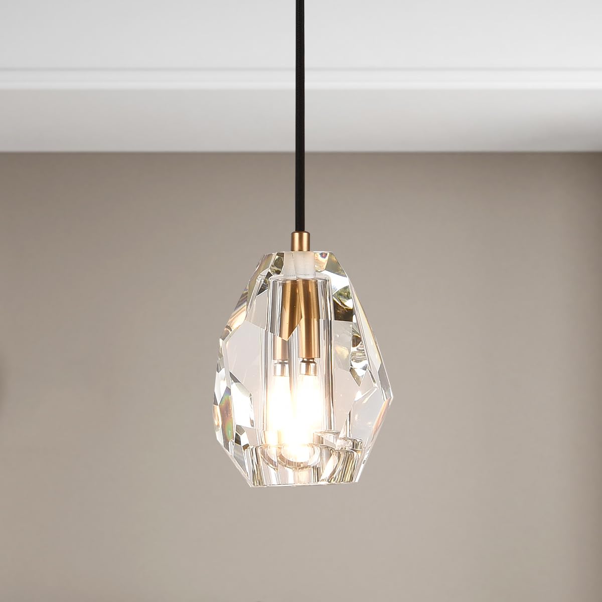 Modern Cylinder Pendant Light, Dimmable Brushed Nickel Acrylic Pendant Lights Kitchen Island, Single Small Ceiling Light Fixture with Bubble for Vanity Powder Room