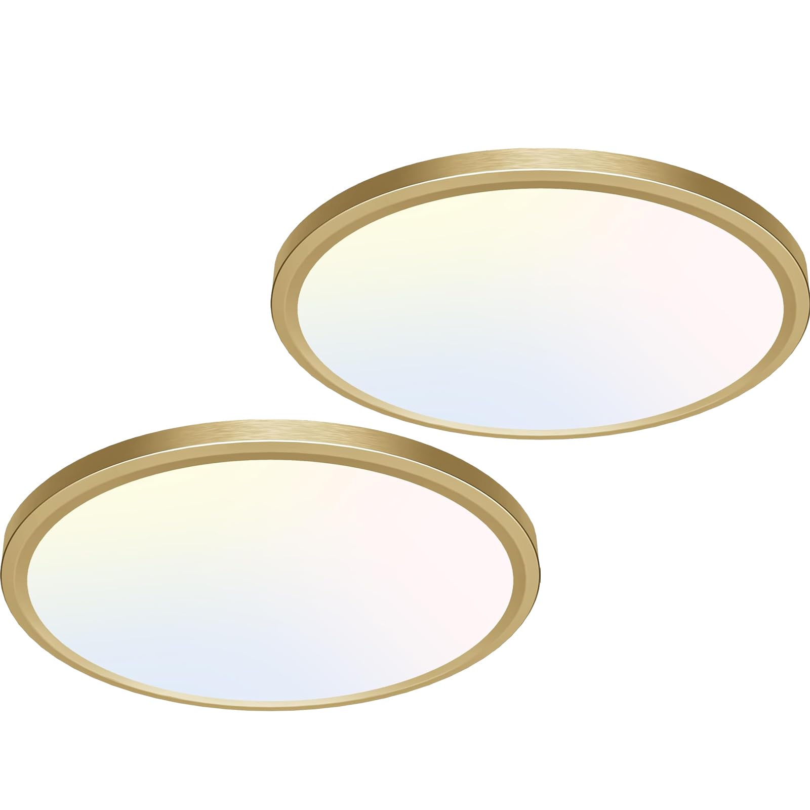 libtit 12 inch Flush Mount LED Ceiling Light Fixture, 3000K 4000K 6500K Adjustable, 28W 3200lm Brushed Nickel Satin Round Ceiling Lamp for Bathroom Hallway Kitchen Bedroom, 2 Pack