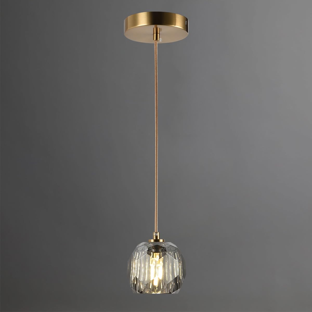 Modern Cylinder Pendant Light, Dimmable Brushed Nickel Acrylic Pendant Lights Kitchen Island, Single Small Ceiling Light Fixture with Bubble for Vanity Powder Room
