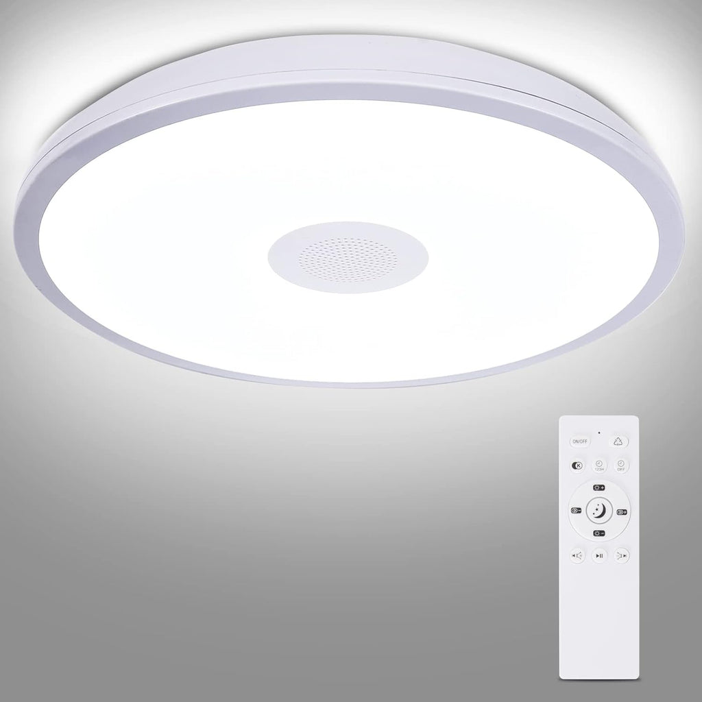 Bathroom Ceiling Light Fixture, Waterproof IP65 18W LED Music Ceiling Lamp with Remote Control with Bluetooth Speaker,FCC and UL1598 Certified for Kitchen, Laundry, Hallway. (Need Wired)