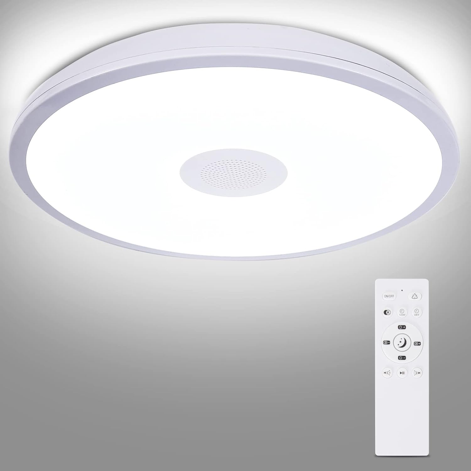 Bathroom Ceiling Light Fixture, Waterproof IP65 18W LED Music Ceiling Lamp with Remote Control with Bluetooth Speaker,FCC and UL1598 Certified for Kitchen, Laundry, Hallway. (Need Wired)