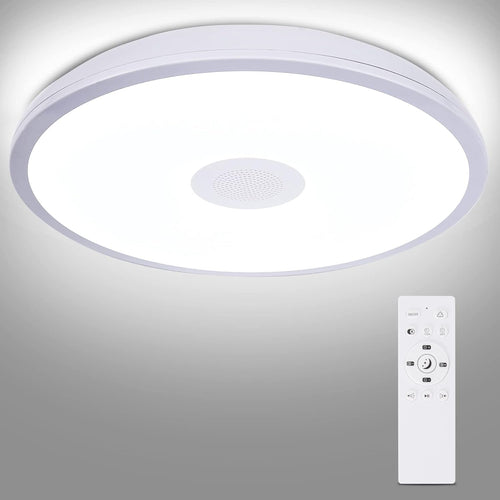 Bathroom Ceiling Light Fixture, Waterproof IP65 18W LED Music Ceiling Lamp with Remote Control with Bluetooth Speaker,FCC and UL1598 Certified for Kitchen, Laundry, Hallway. (Need Wired)