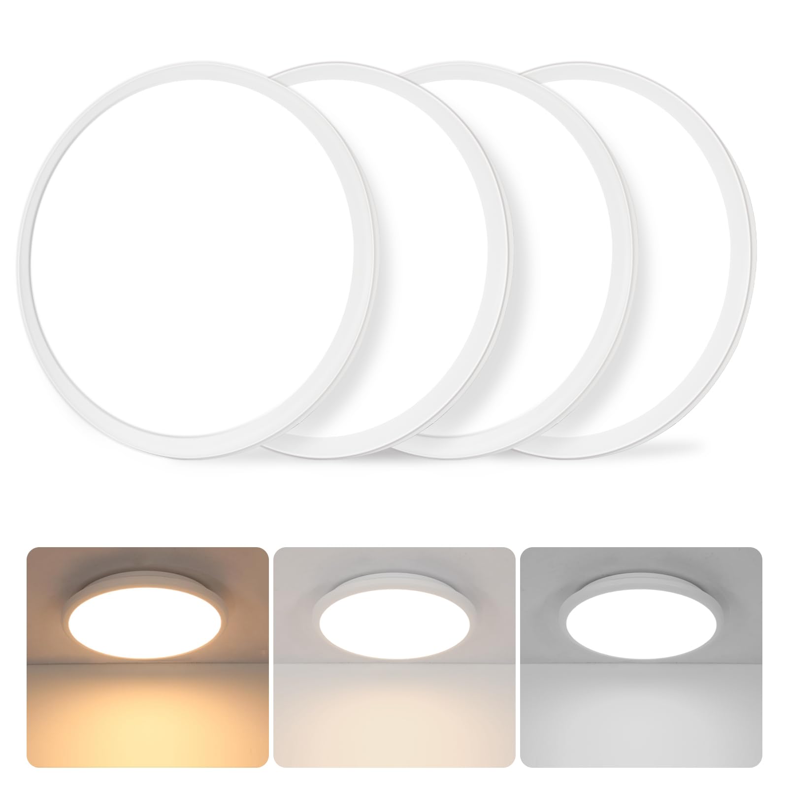DELIPOP 2 Pack 12 Inch LED Flush Mount Ceiling Light, 24W Surface Flat LED Ceiling Light for Indoor/Outdoor, IP54 Waterproof Round Ceiling Light Fixture for Bathroom, Bedroom, Kitchen, Hallway