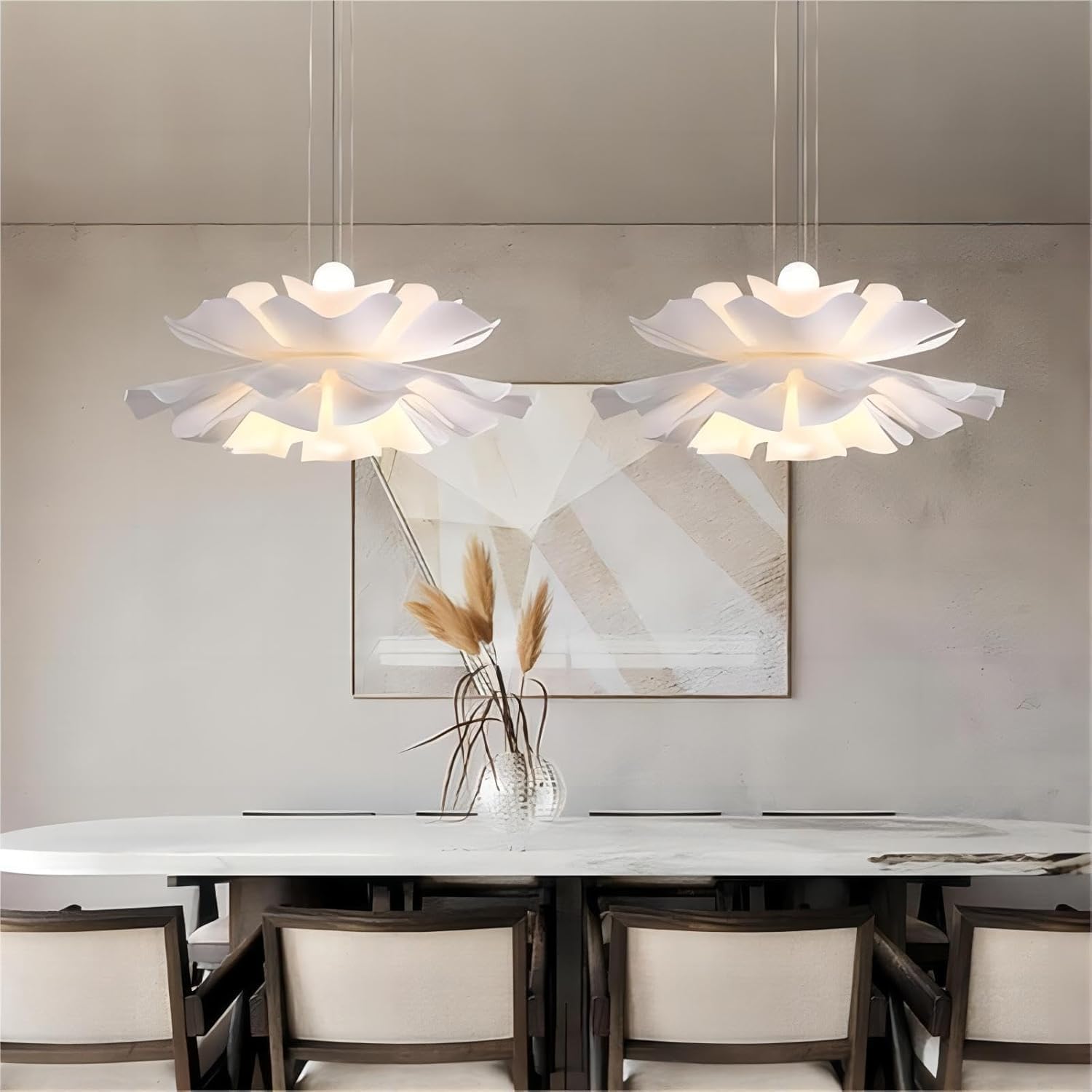 LIGHTLAND 2-Lights Acrylic Flower Pendant Light, Modern Minimalist Creative Hanging Light with Adjust Hanging Line, Pendant Lamp Chandelier for Living Room, Dining Room, Bedroom (15.8 Inch)