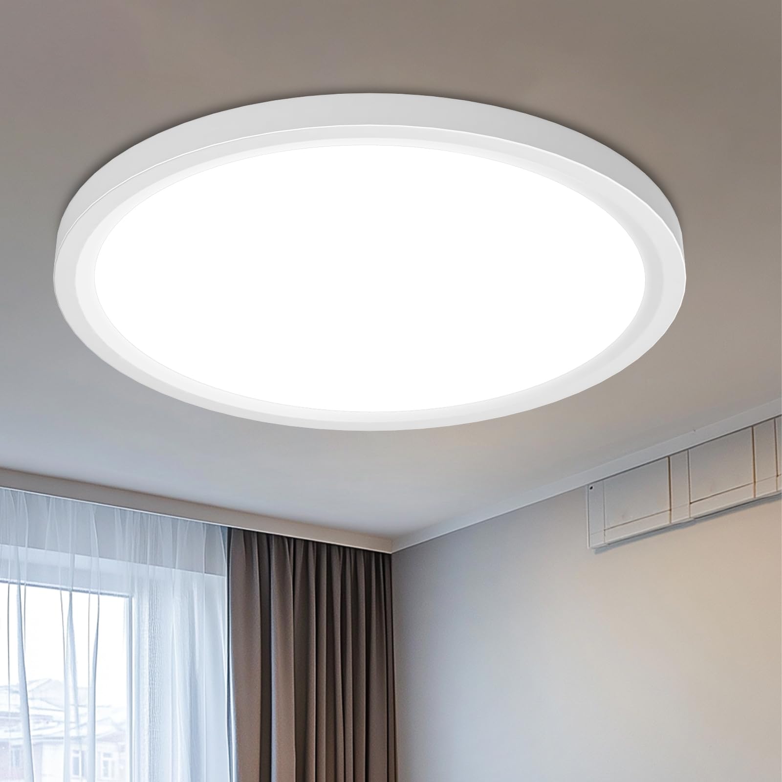 libtit 12 inch Flush Mount LED Ceiling Light Fixture, 3000K 4000K 6500K Adjustable, 28W 3200lm Brushed Nickel Satin Round Ceiling Lamp for Bathroom Hallway Kitchen Bedroom, 2 Pack