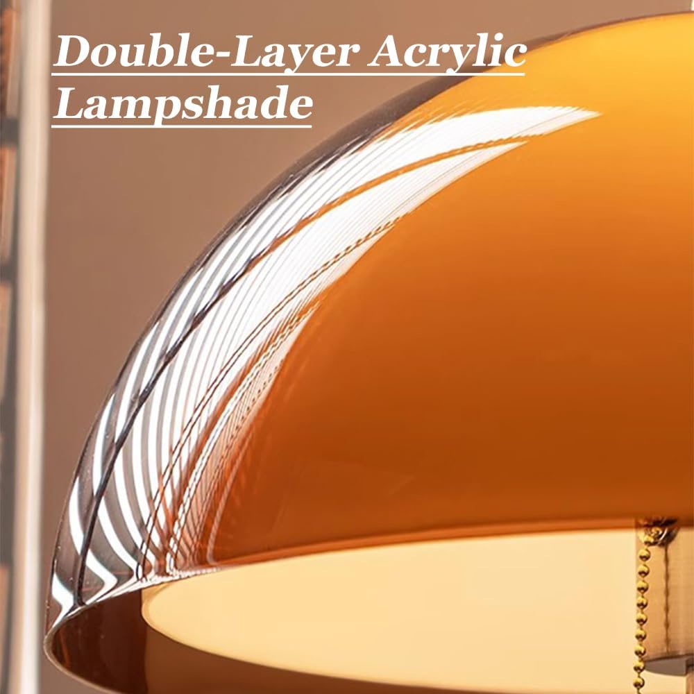 Mushroom Floor Lamp 63" H Orange Floor Lamp for Living Room with Gradient Double Dome Lampshade 3 Color Adjustable Light Pull Chain Switch MCM Standing Lamp for Bedroom Office Study Room