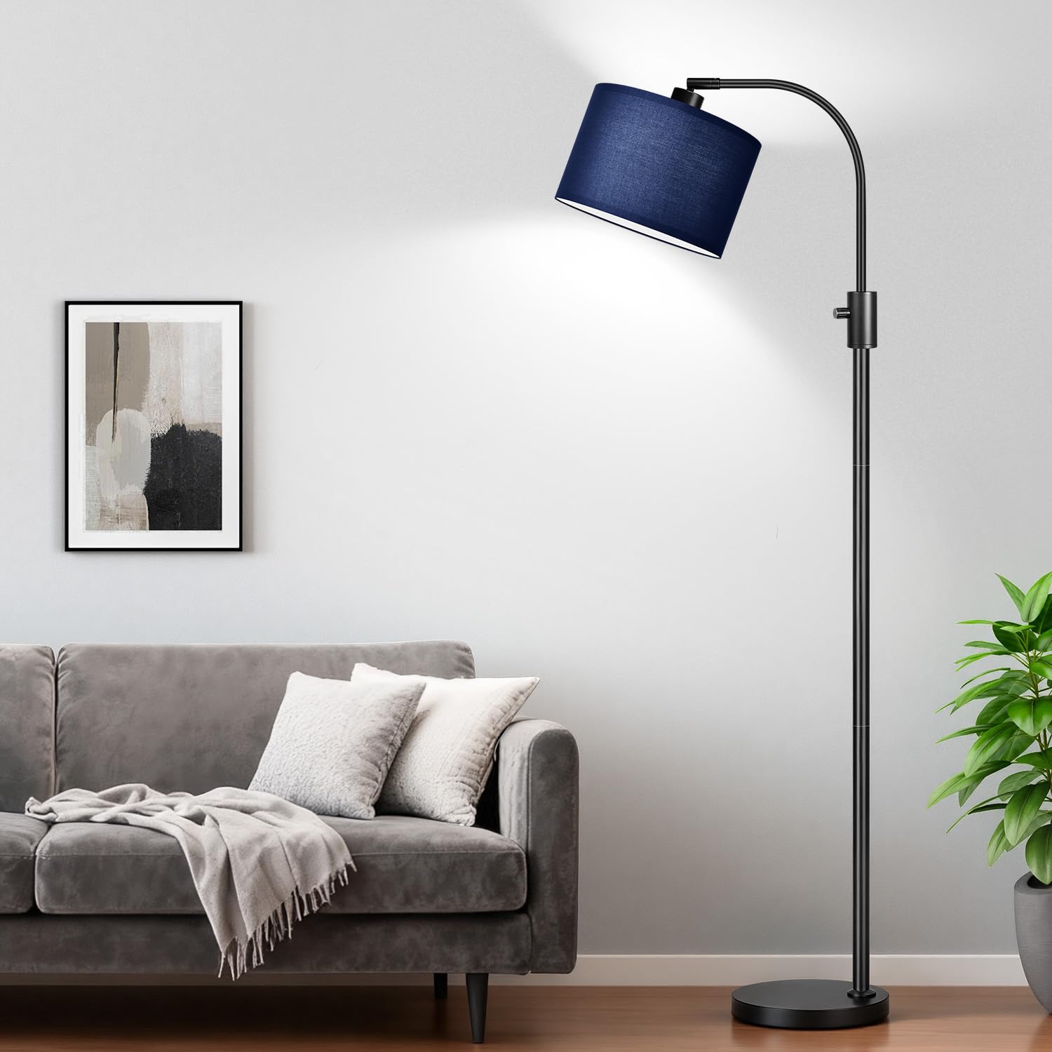 Nintiue Upgraded Modern Arc Dimmable Tall Standing Floor Lamp with Linen Shade, 1200 Lumens LED Bulb Included, for Living & Reading Room, Bedroom, Office & Nursery, Gold