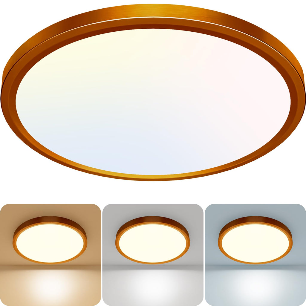 libtit 12 inch Flush Mount LED Ceiling Light Fixture, 3000K 4000K 6500K Adjustable, 28W 3200lm Brushed Nickel Satin Round Ceiling Lamp for Bathroom Hallway Kitchen Bedroom, 2 Pack