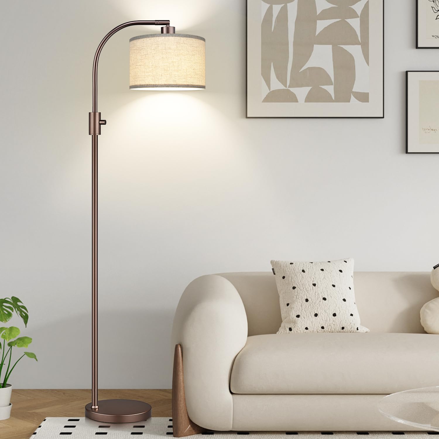 Nintiue Upgraded Modern Arc Dimmable Tall Standing Floor Lamp with Linen Shade, 1200 Lumens LED Bulb Included, for Living & Reading Room, Bedroom, Office & Nursery, Gold