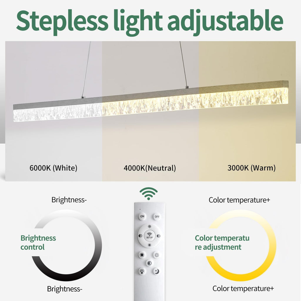50" LED Linear Pendant Light Fixtures with Remote, Dimmable Modern Island Lights for Kitchen, 3000K-6000k Pool Table Light for Dining Room, Living Room, Bar