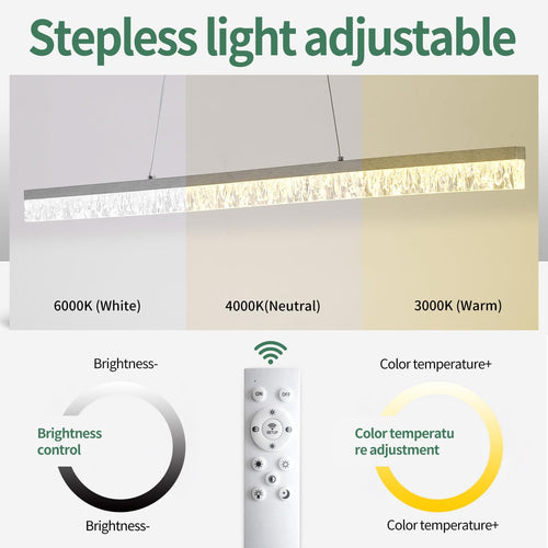50" LED Linear Pendant Light Fixtures with Remote, Dimmable Modern Island Lights for Kitchen, 3000K-6000k Pool Table Light for Dining Room, Living Room, Bar