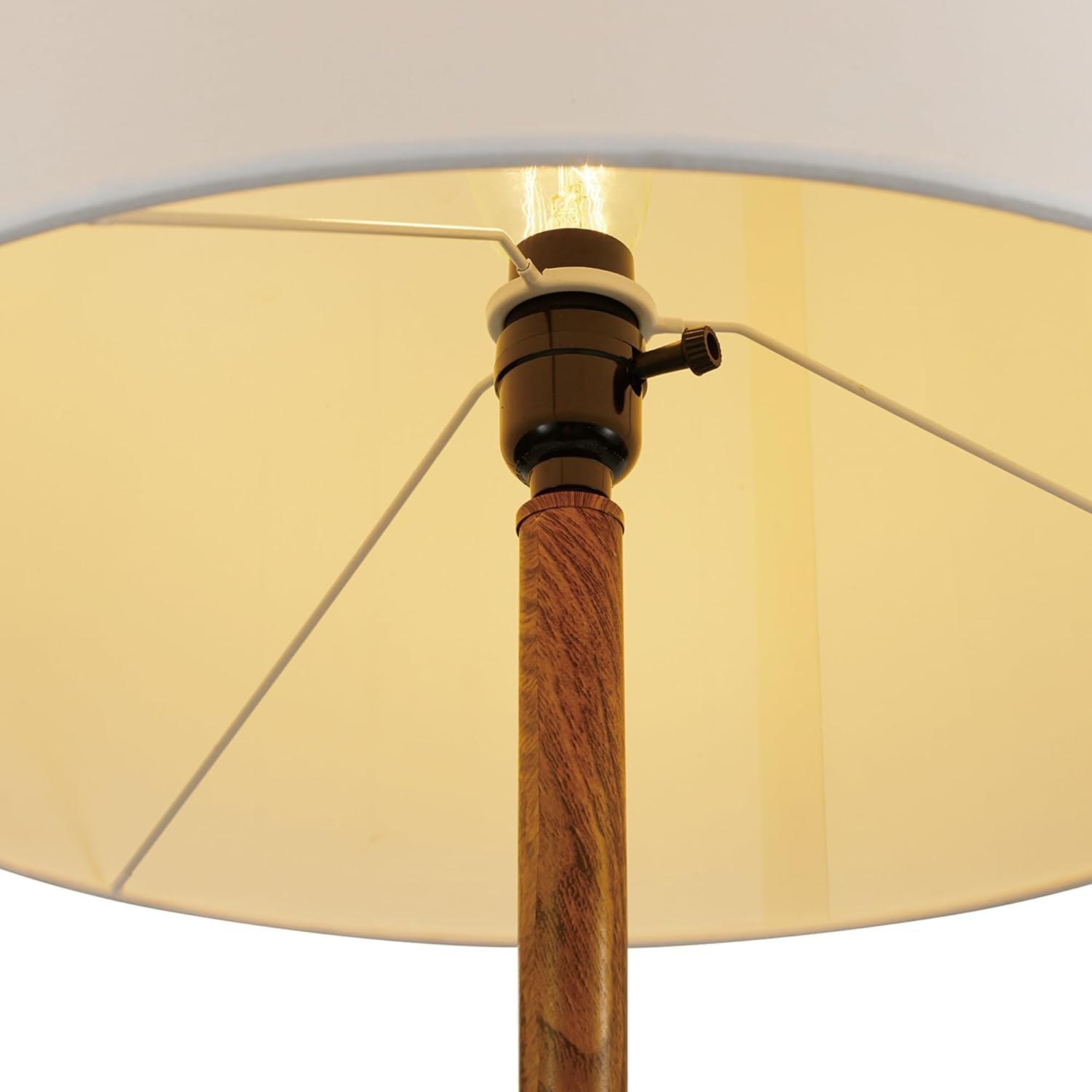 Globe Electric Novogratz x Globe Harrington 65" Floor Lamp, 2-Tone Faux Wood Base, White Fabric Shade, Socket Rotary Switch 67225