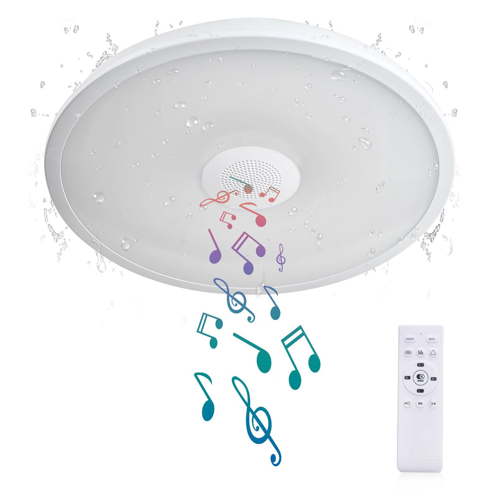 Black Waterproof LED Flush Mount Ceiling Light Fixture,with Bluetooth Speaker,11 Inch,18 watt,Dimmable Music Lamp,RGB Color Changing Light with Remote Control,for Bathroom,Shower,Bedroom
