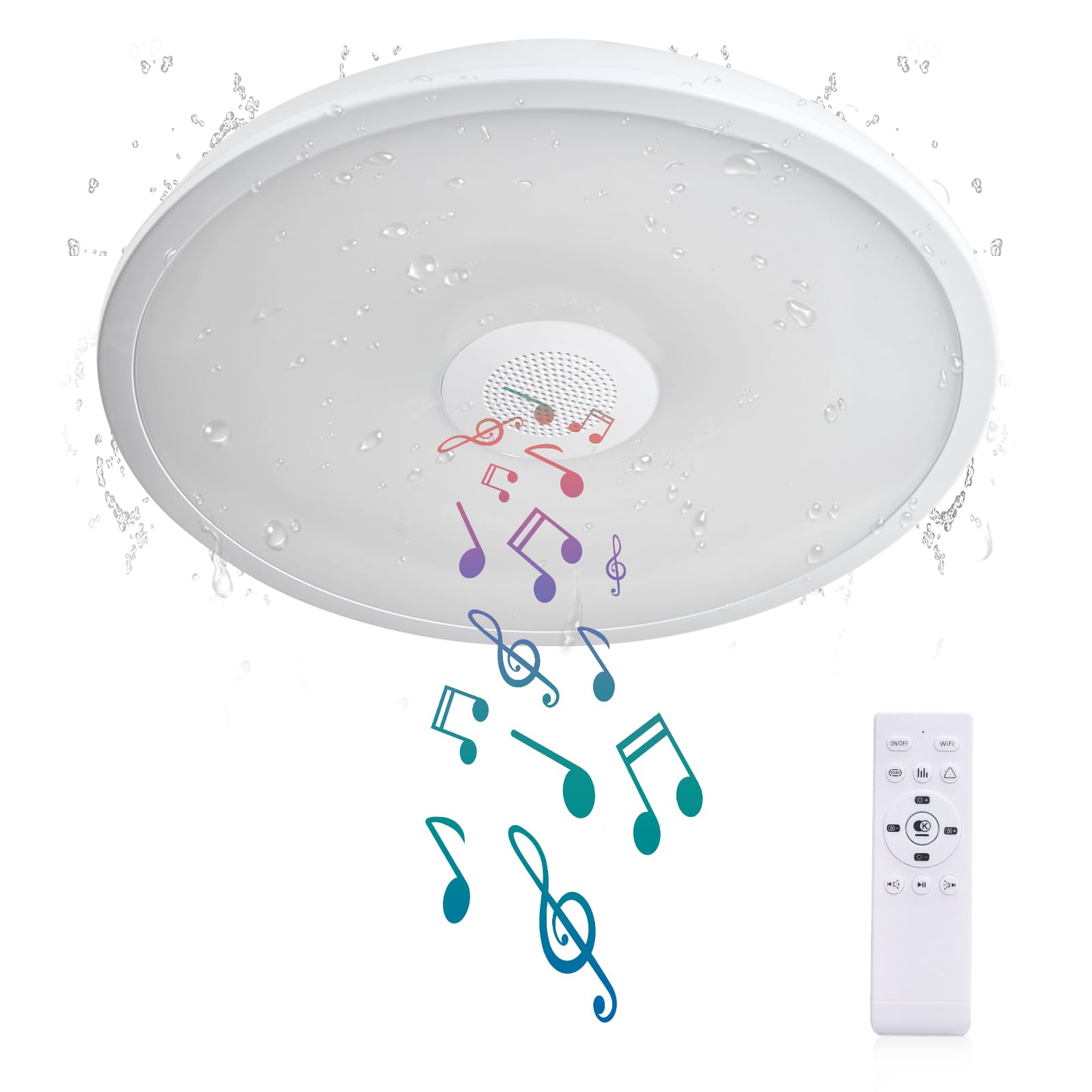 Black Waterproof LED Flush Mount Ceiling Light Fixture,with Bluetooth Speaker,11 Inch,18 watt,Dimmable Music Lamp,RGB Color Changing Light with Remote Control,for Bathroom,Shower,Bedroom