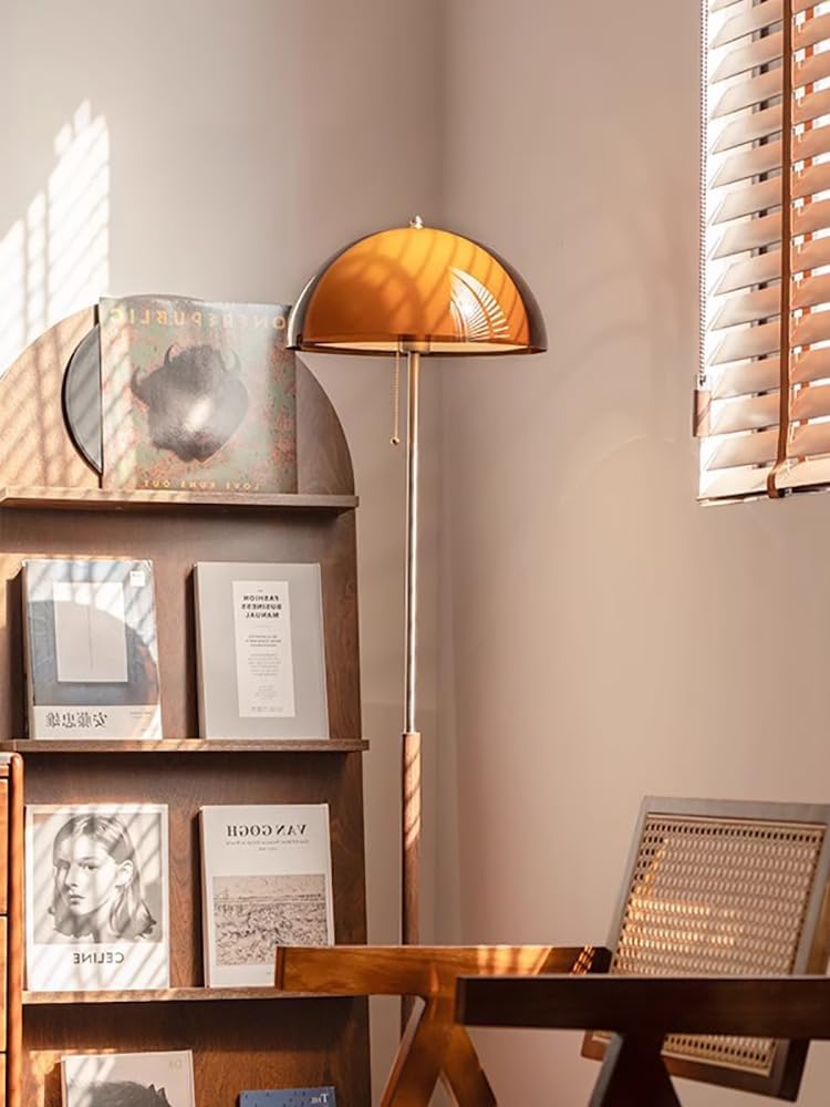 Mushroom Floor Lamp 63" H Orange Floor Lamp for Living Room with Gradient Double Dome Lampshade 3 Color Adjustable Light Pull Chain Switch MCM Standing Lamp for Bedroom Office Study Room