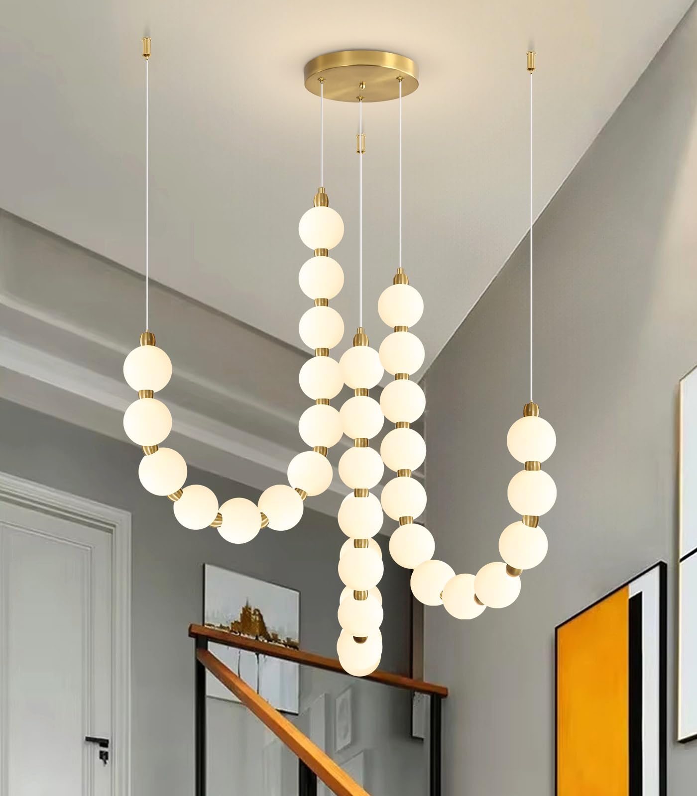 Modern Chandeliers LED Dimmable Light Acrylic Balls Ceiling Pendant Lighting for Living Room Dining Room Bedroom Adjustable Hanging Lights 25 Watts Gold Lamp