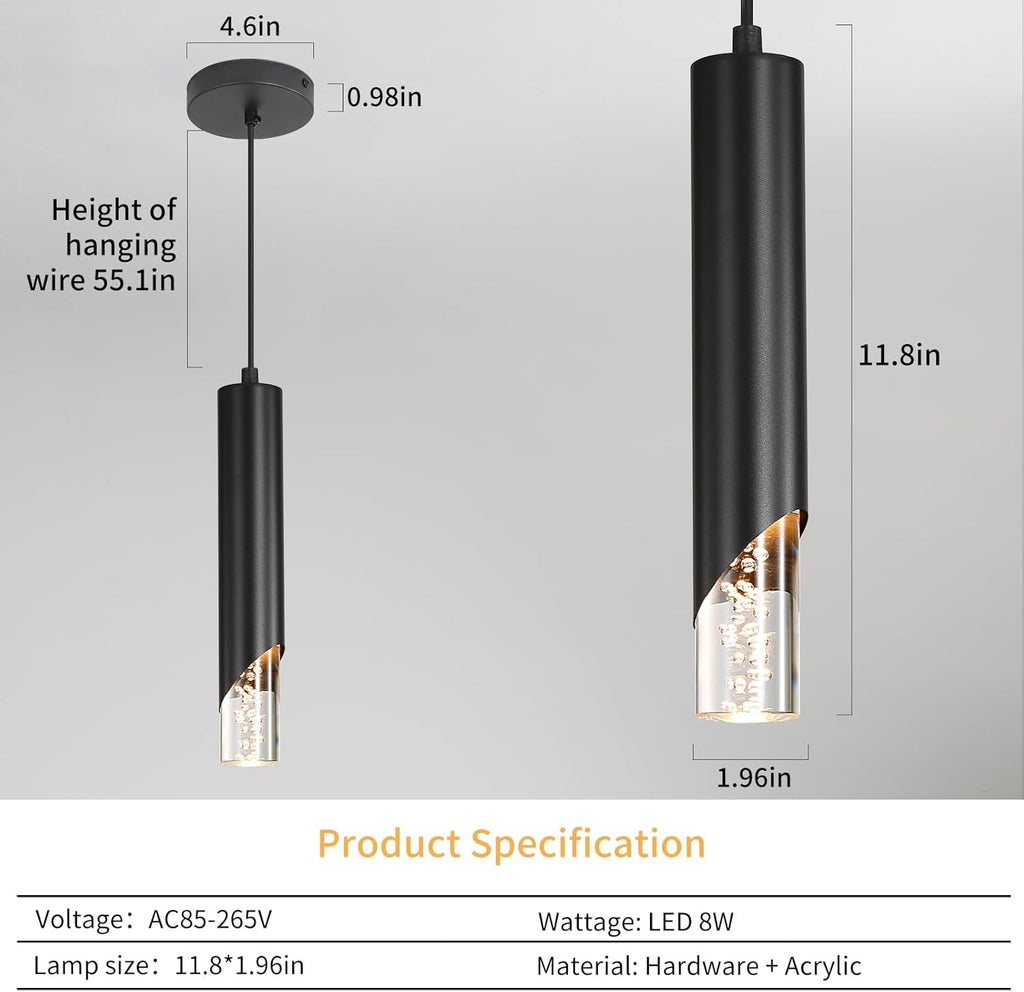 2 Pack Minimalist Kitchen Island Pendant Lights, Black Modern Linear Hanging Light Fixture, Bubble Acrylic, Adjustable 2700K/4500K/6500K, LED Ceiling Lamp for Dining Room, Bedside, Bathroom, Bar