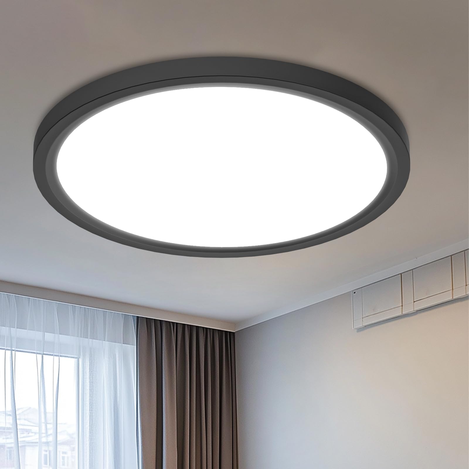 libtit 12 inch Flush Mount LED Ceiling Light Fixture, 3000K 4000K 6500K Adjustable, 28W 3200lm Brushed Nickel Satin Round Ceiling Lamp for Bathroom Hallway Kitchen Bedroom, 2 Pack